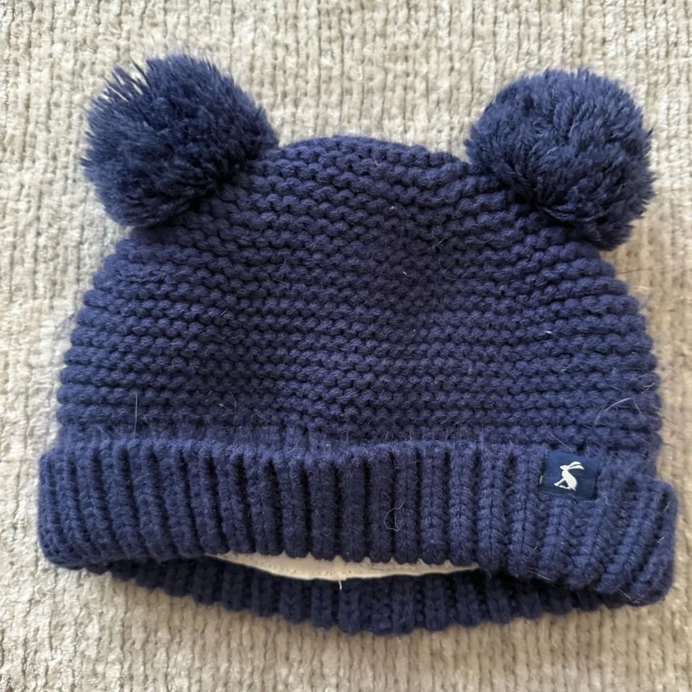 Joules Navy‎ Knit Pom Hat Baby Toddler 1–2Y Bear Ear Beanie